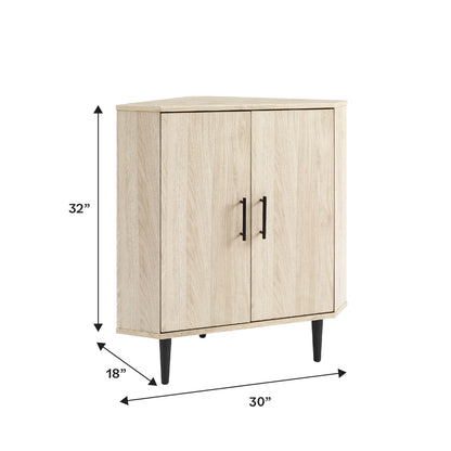 Contemporary 2 Door Mixed-Material Corner Accent Cabinet - Birch