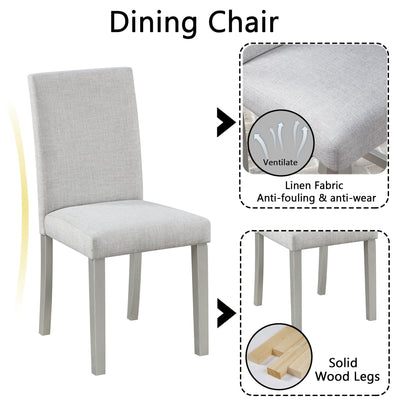 5 Piece Wooden Dining Table Set, Kitchen Table Set With A Square Table And 4 Upholstered Chairs, Wooden Dining Room Table With Crystal Decoration And Chairs Set For Kitchen, Dining Room - Silver Gray
