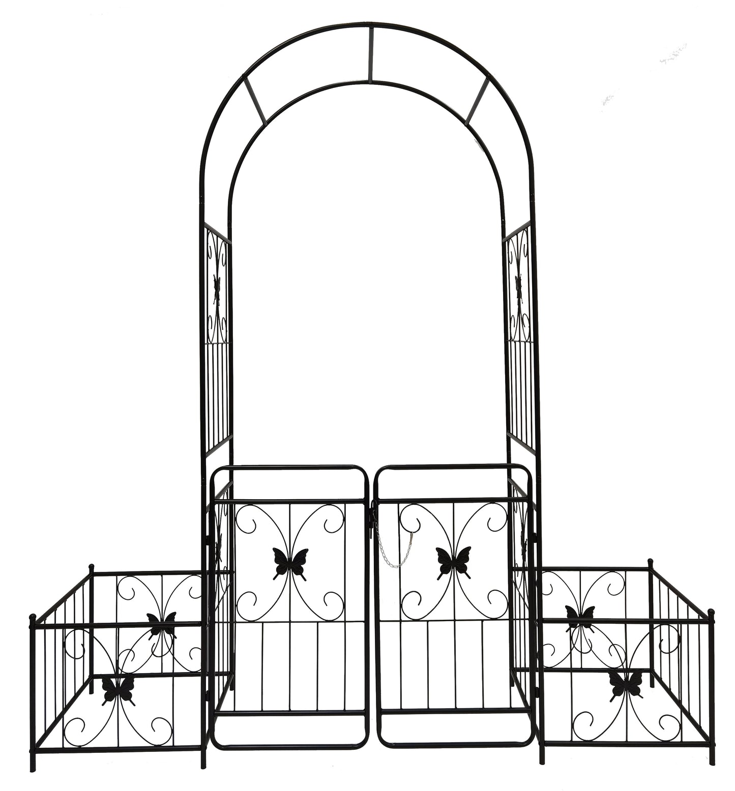 Metal Garden Arch With Gate High Climbing Plants Support Rose Arch Outdoor - Black