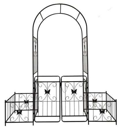 Metal Garden Arch With Gate High Climbing Plants Support Rose Arch Outdoor - Black
