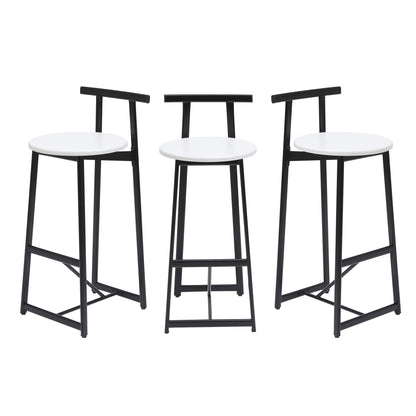Modern Bar Stools With Backrest For Kitchen Island Or Pub Room, Metal Frame (Set of 3) - Black / White