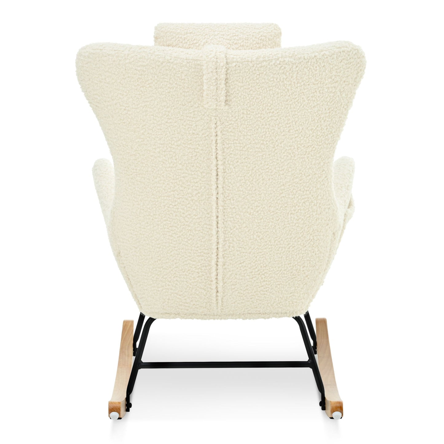 Rocking Chair Nursery, Teddy Upholstered Rocker Glider Chair With High Backrest, Adjustable Headrest & Pocket, Comfy Glider Chair For Nursery, Bedroom, Living Room, Offices, Rubber Wood - Beige
