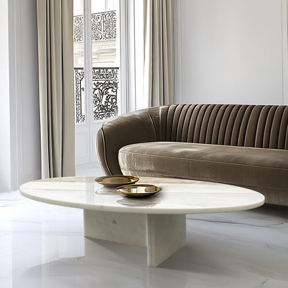 Snow Mountain Marble Coffee Table, Living Room Table, Unique Stone Design - White / Natural