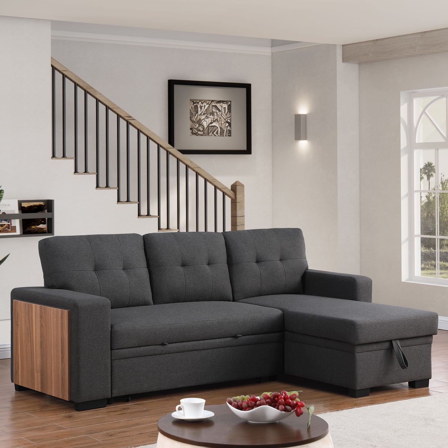 3 Piece Upholstered Sectional - Dark Gray