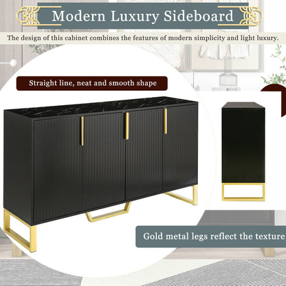 Modern Sideboard With Four Doors, Metal Handles & Legs And Adjustable Shelves Kitchen Cabinet - Black