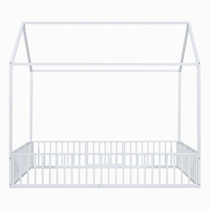 House Bed With Fence And Door - White