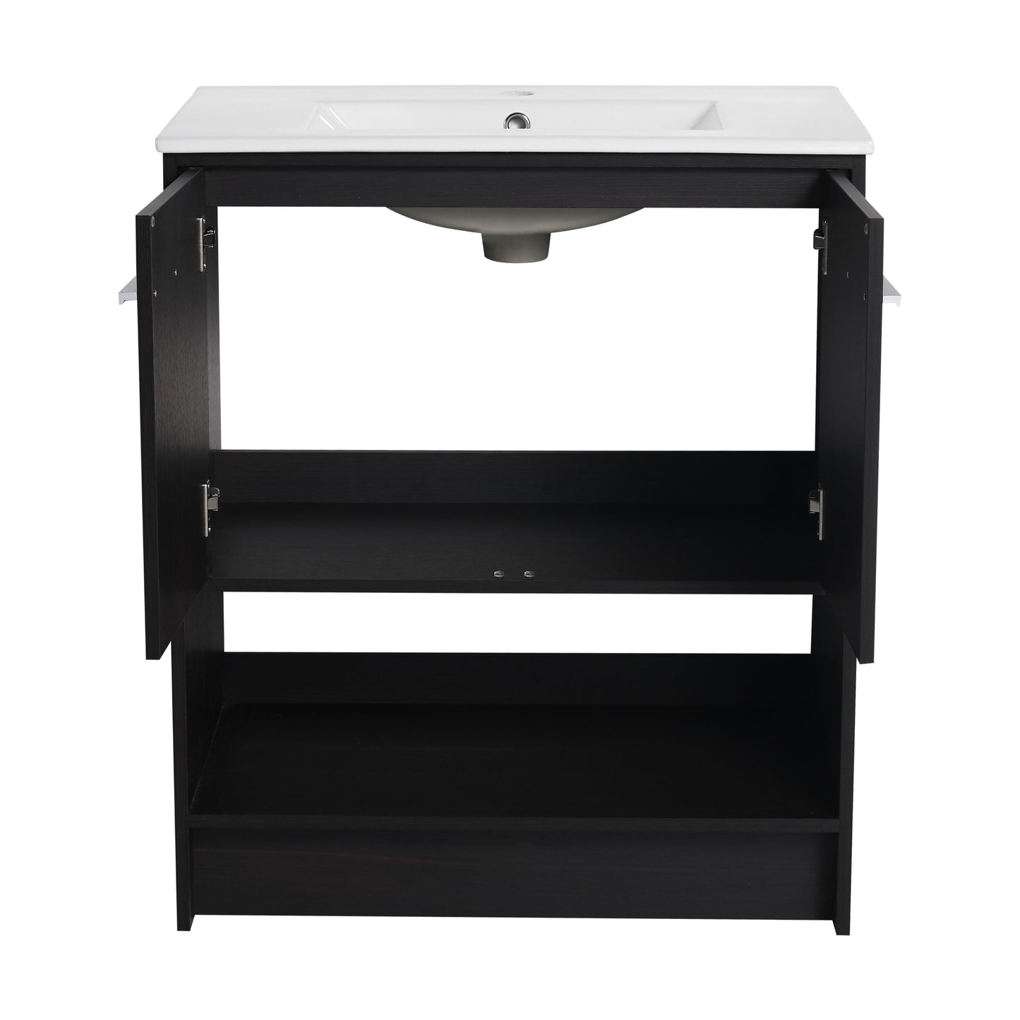 Modern Freestanding 30" Bathroom Vanity With Ceramic Sink, Soft Closing Doors Cabinet - Dark Oak
