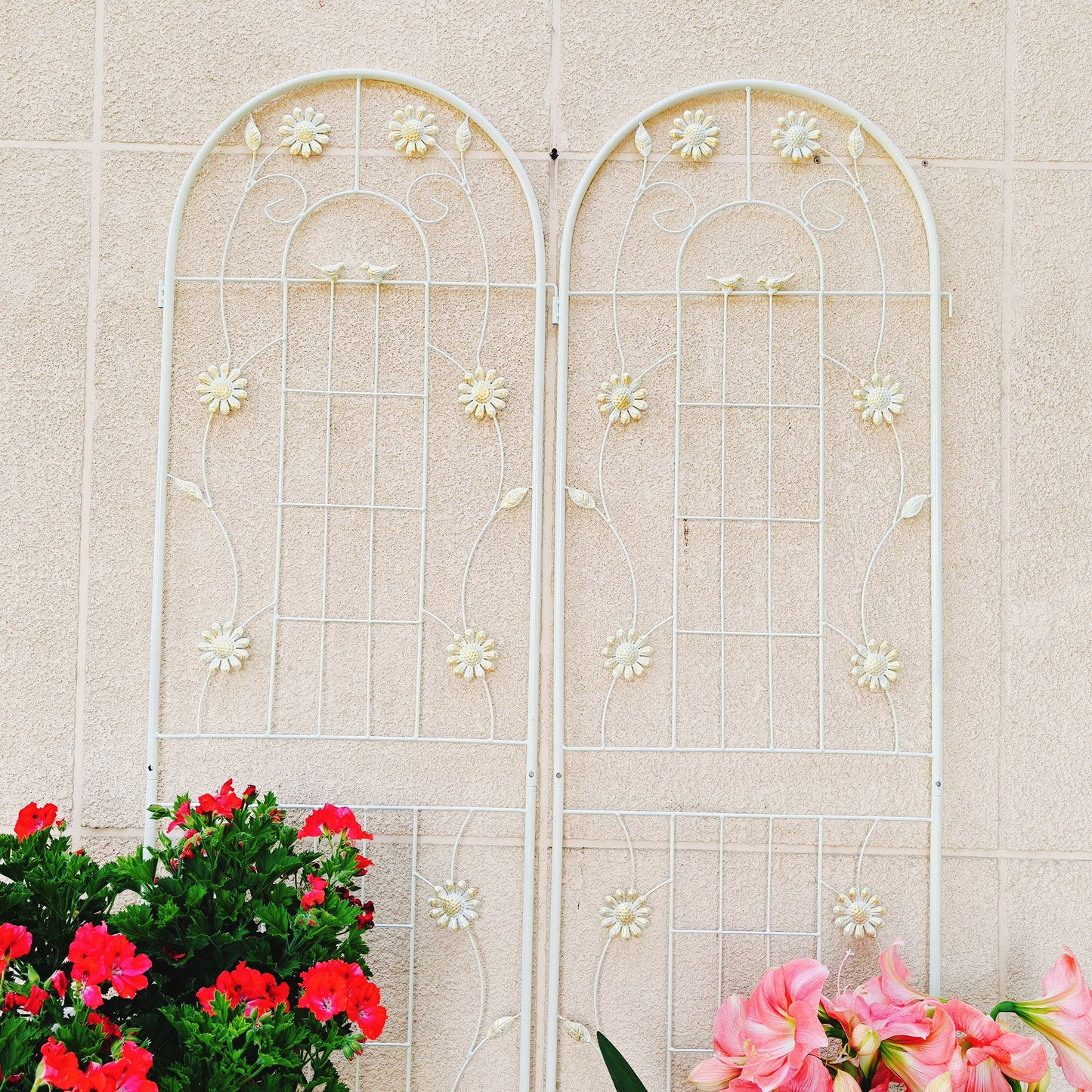 4 Pack Metal Garden Trellis Rustproof Trellis For Climbing Plants Outdoor Flower Support - Cream White
