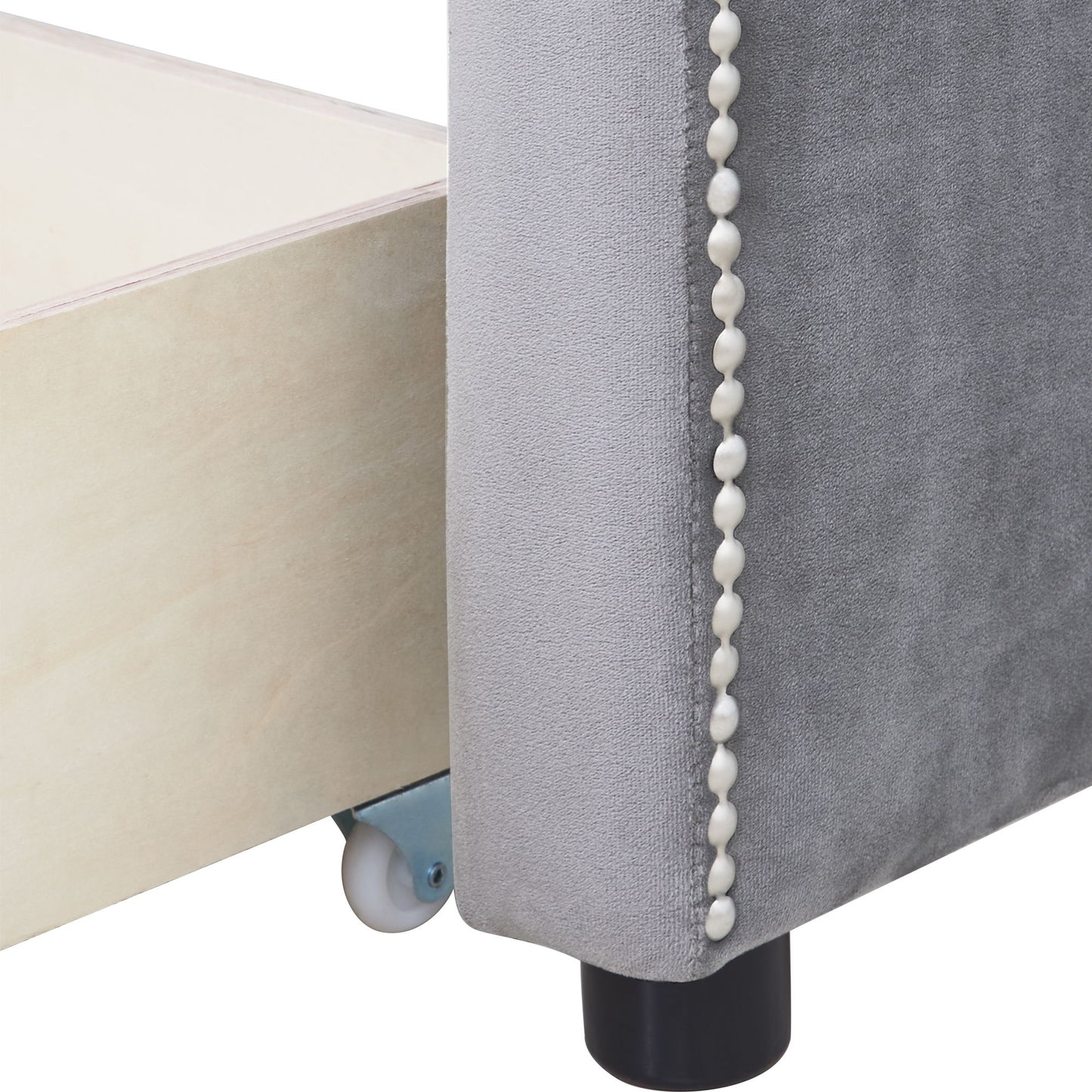 Twin Size Upholstered Classic Daybed With Drawers, Slat Support - Gray
