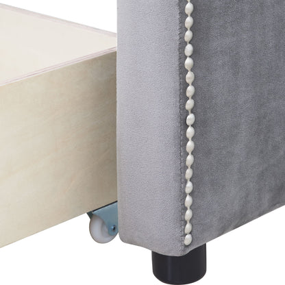 Twin Size Upholstered Classic Daybed With Drawers, Slat Support - Gray