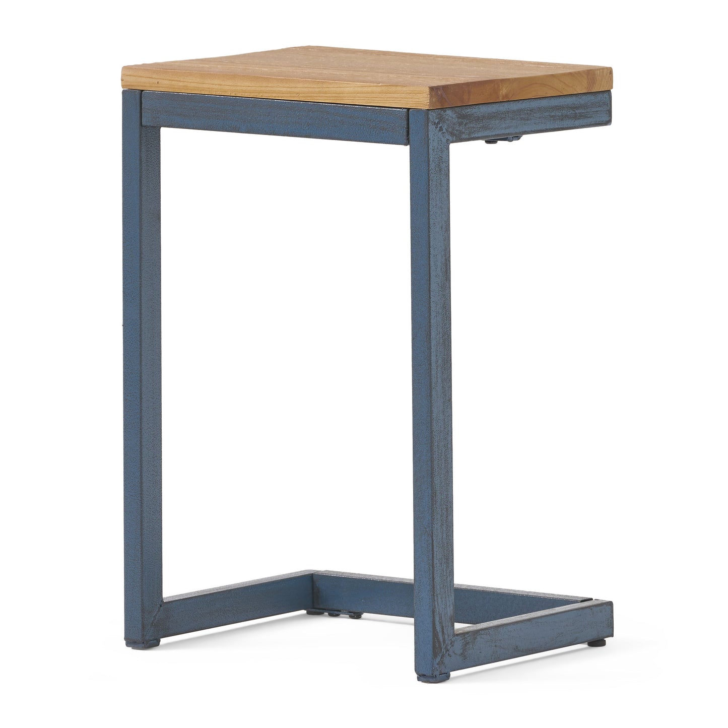 Small C Shaped End Table With Iron Base And Fir Wood Top - Black