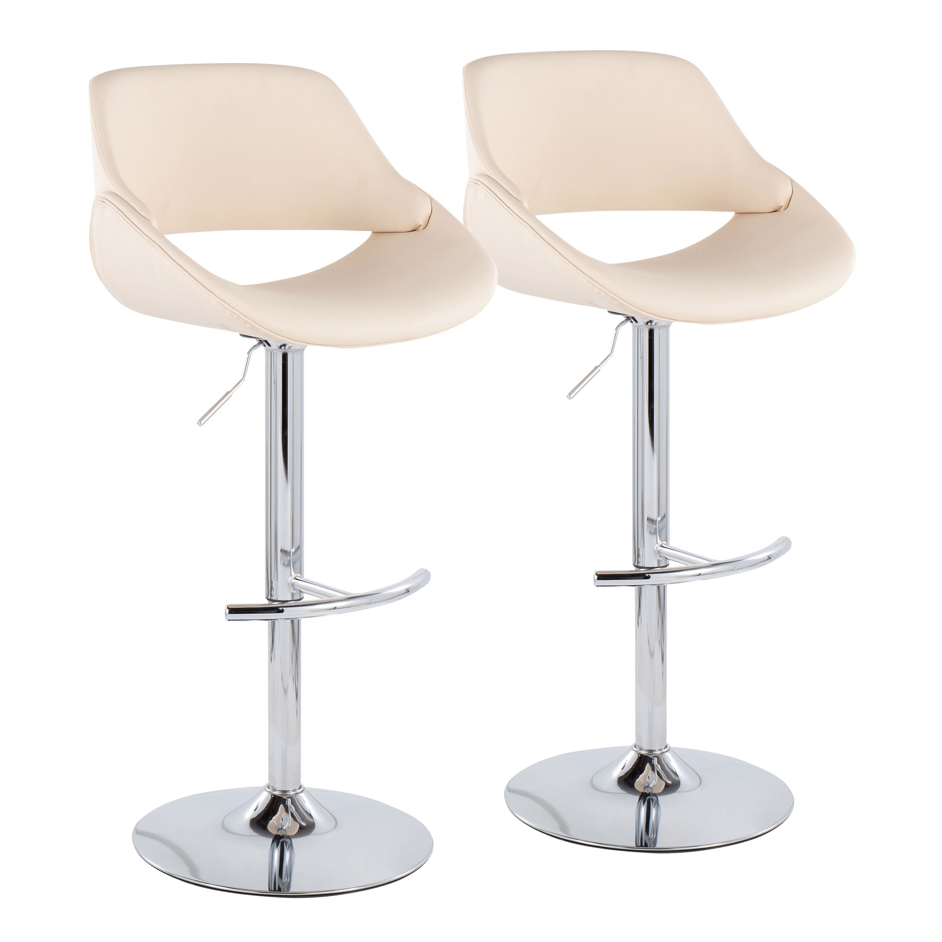 Fabrico - Contemporary Adjustable Bar Stool With Rounded T Footrest (Set of 2) - Chrome / Cream