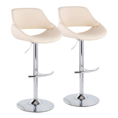 Fabrico - Contemporary Adjustable Bar Stool With Rounded T Footrest (Set of 2) - Chrome / Cream