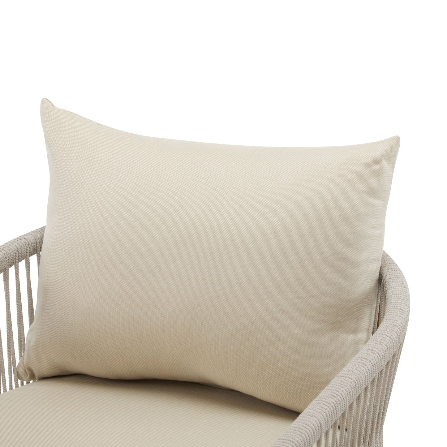 Modern Lounge Chair With Curved Aluminum Frame, Rope Weave Design, And Cushioned Comfort For Outdoor Living - Beige / Natural
