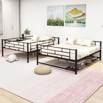 Full Over Full Bunk Bed With Shelf And Guardrails - Black