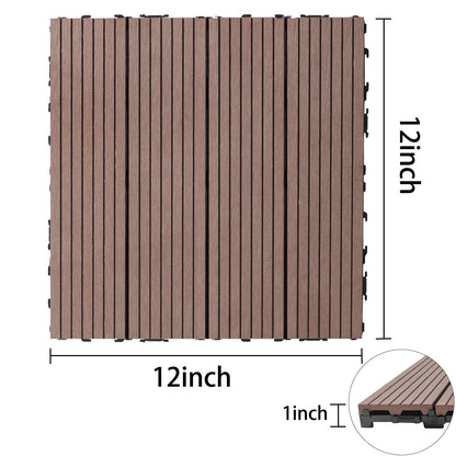 Wood Plastic Composite Deck Tiles (Set of 20), Sustainable Composite Decking Resist Rust, Water, Weather, Easy To Diy & Maintain, Ideal For Patios, Balconies, Rooftops - Coffee