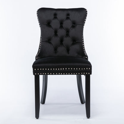 Nikki - Modern, High-End Tufted Solid Wood Contemporary Velvet Upholstered Dining Chair With Wood Legs Nailhead Trim (Set of 2) - Black