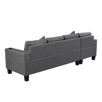 Sectional Sofa Set For Living Room With L Shape Chaise Lounge, Cup Holder And Left Or Right Hand Chaise Modern 4 Seat - Gray