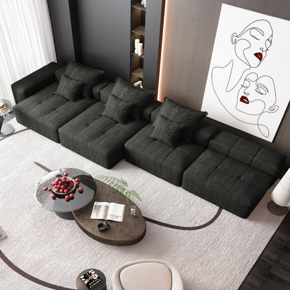 Modern Oversized Modular Sectional Sofa, Sparkling Fabric Soft Cushion Sofa With 6 Pillows, 6 Pieces Diy Combination Tufted Sofa, No Assembly Required - Black