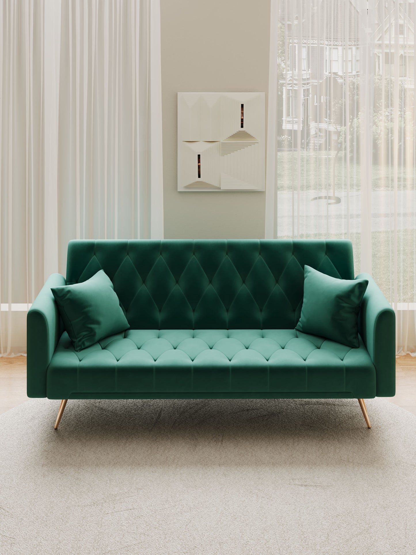 Convertible Double Folding Living Room Sofa Bed - Green