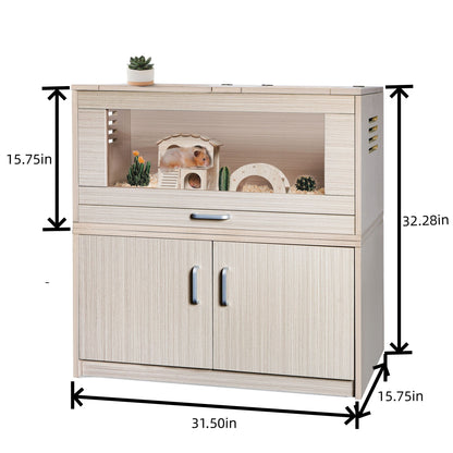 Guinea Pig Cages, Hamster Cage Wood With Independent Storage Cabinet, House For Rat Chinchilla With Guinea Pig Hutch And Bridge, Openable Top With Acrylic Sheets - Natural Wood