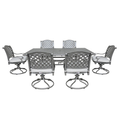 Outdoor 7 Piece Aluminum Dining Set With Cushion With Swivel And Rocking Chairs - Golden Gauze
