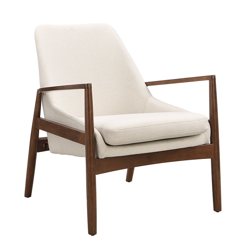 Accent Chair, Mid-Century Modern Armchair With Solid Wood Frame, Reading Leisure Chair With High Back For Living Room - Beige