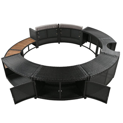 Spa Surround Spa Frame Patio Rattan Sofa Set With Storage Spaces, Mini Sofa And Comfortable Cushion For Patio, Backyard - Gray