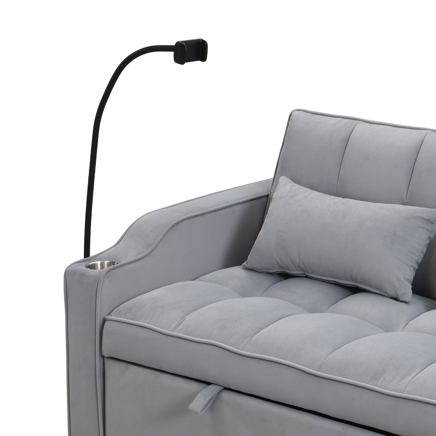 Modern Velvet Loveseat Futon Sofa Couch With Pullout Bed, Adjustable Backrest, Toss Pillows - Light Gray