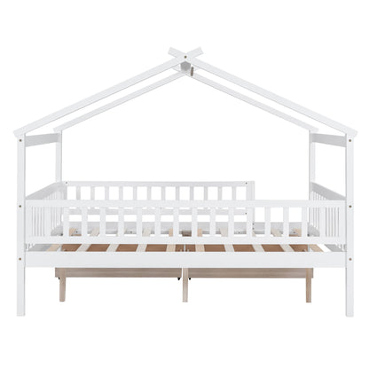 Full Size House Bed With 2 Drawers - White