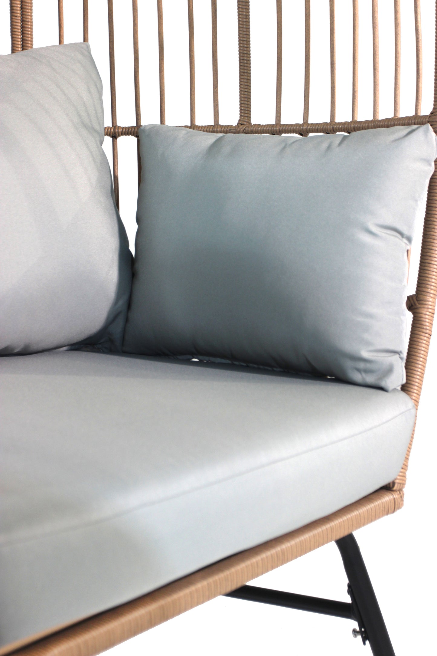 Outdoor Garden Wicker Egg Chair And Footstool Patio Chaise, With Cushions, Outdoor Indoor Basket Chair - Blue / Neutral