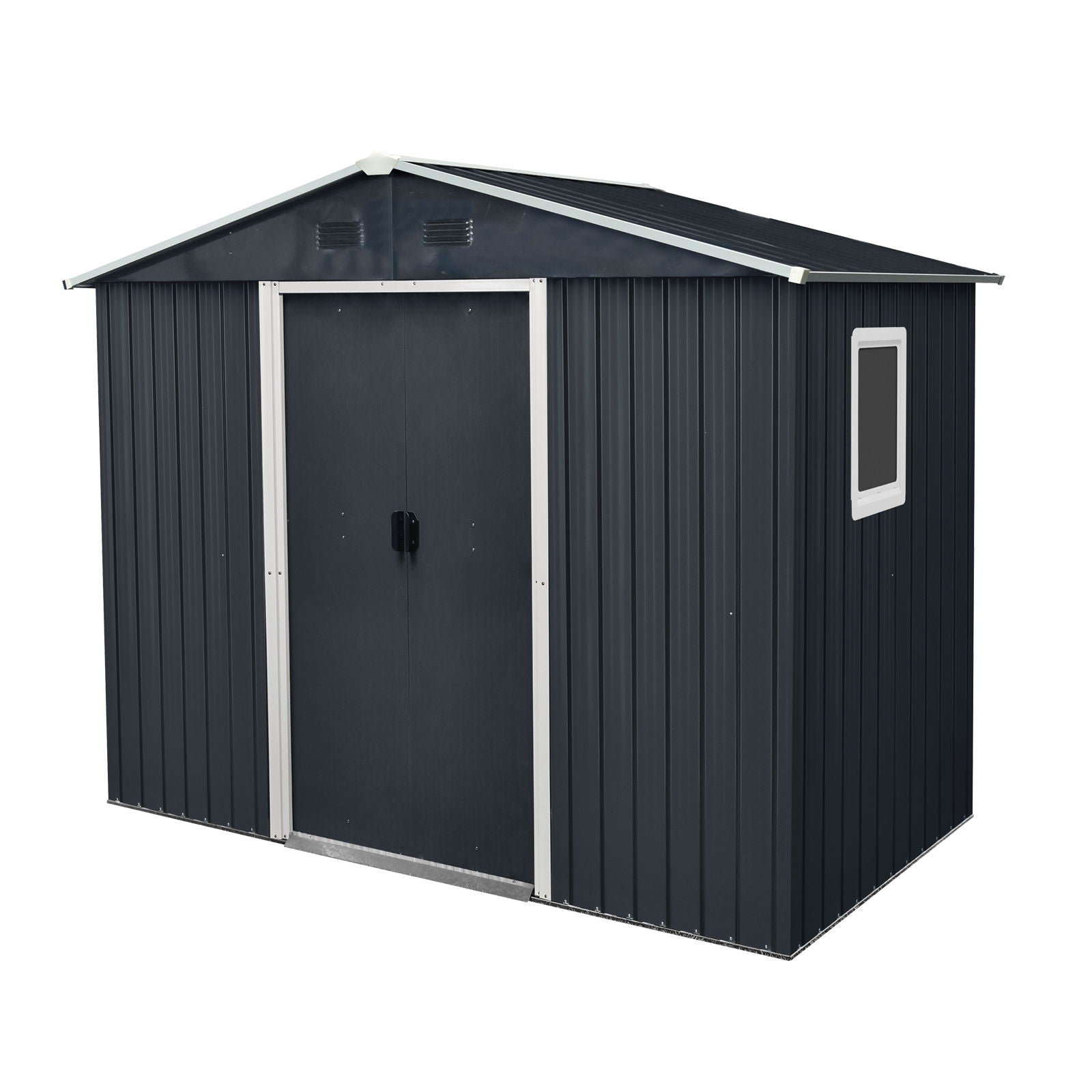 8Ft X 4Ft Outdoor Metal Storage Shed With Window And Metal Foundation For Backyard, Patio, Lawn - Black / White