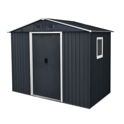 8Ft X 4Ft Outdoor Metal Storage Shed With Window And Metal Foundation For Backyard, Patio, Lawn - Black / White