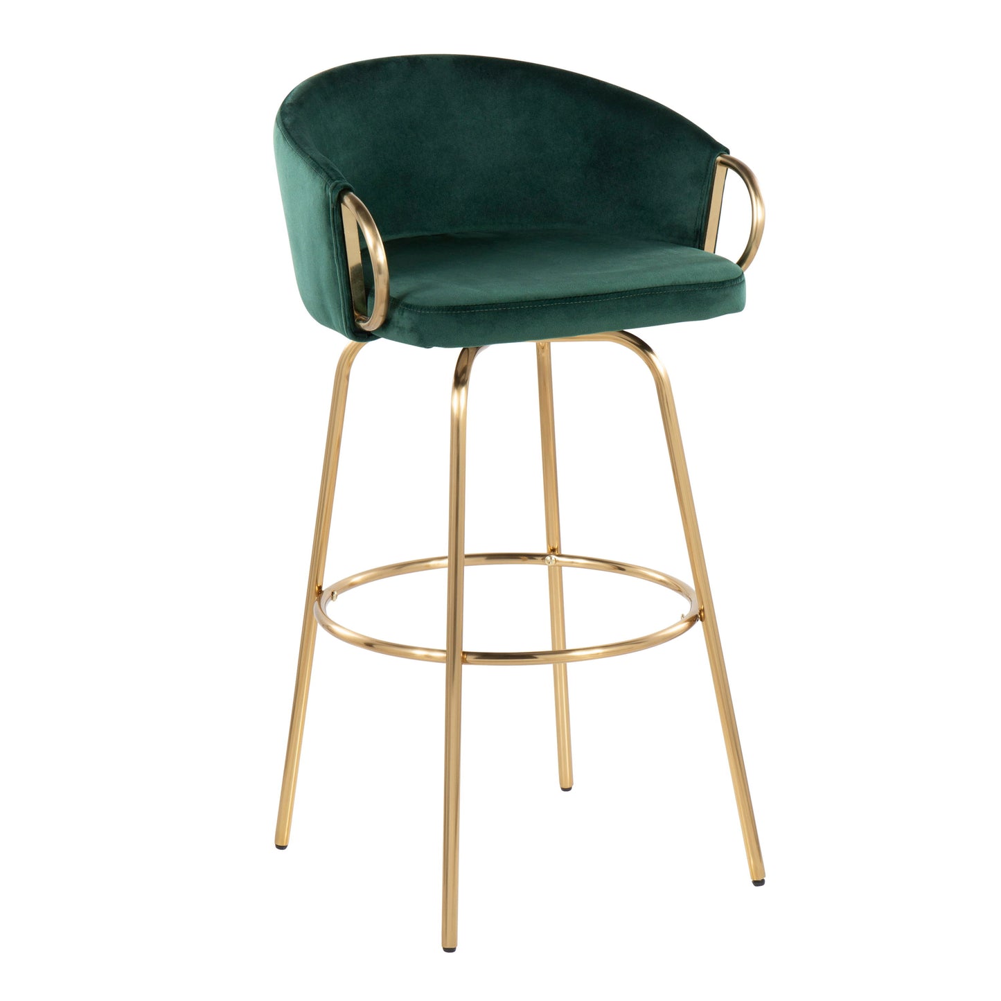 Claire - Contemporary / Glam Fixed Height Bar Stool Round Footrest (Set of 2) - Green / Gold