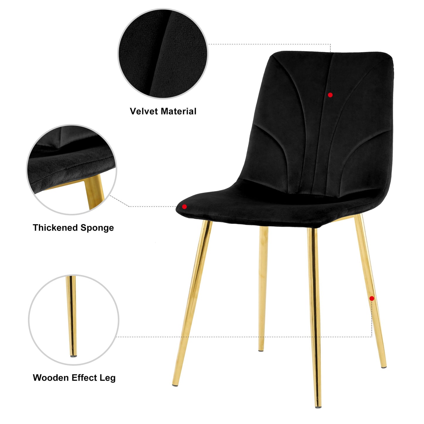 Modern Light Luxury Dining Chair With Gold Metal Legs (Set of 4) - Black