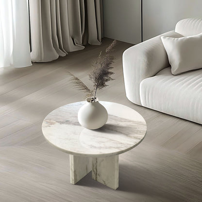 Natural Marble Coffee Table, Snow Mountain, Semi Polished Surface - White