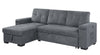 Toby - Woven Fabric Reversible Sleeper Sectional Sofa With Storage Chaise Cup Holder Charging Ports And Pockets - Gray