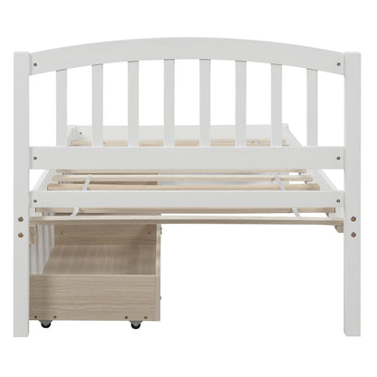 Twin Platform Storage Bed Frame With Two Drawers And Headboard - White