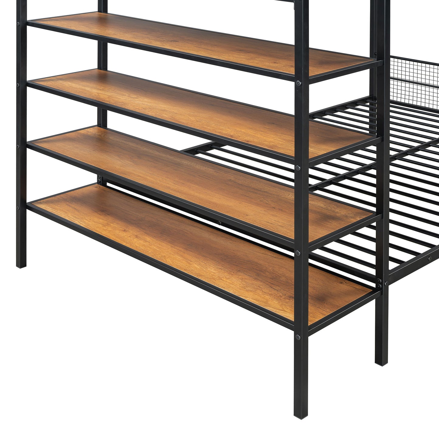 Twin Over Full Bunk Bed With 5 Tier Shelves - Black