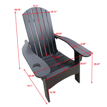 Outdoor Or Indoor Wood Adirondack Chair With An Hole To Hold Umbrella, On The Arm - Black