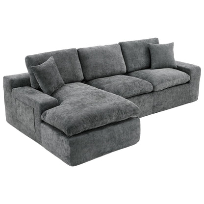 Cloud Sectional Sofa Upholstered Sofa Couch With Double-Layer Cushion And Side Pockets, Free Combined Sectional Sofa Full Compressed Sofa For Living Room - Gray