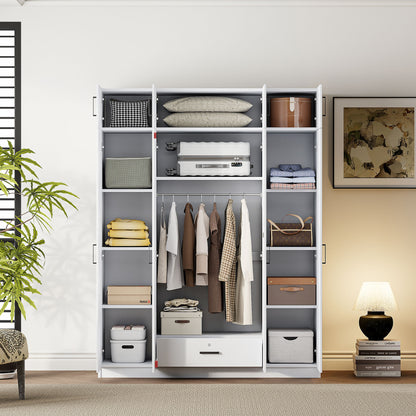 Contemporary 4 Door Wardrobe With Drawer And Top Cabinet - White