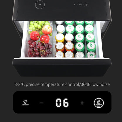 Modern Smart Side Table With Built-In Fridge, Wireless Charging, Temperature Control, Power Socket, USB Ports, Outlet Protection, Induction Light - Black