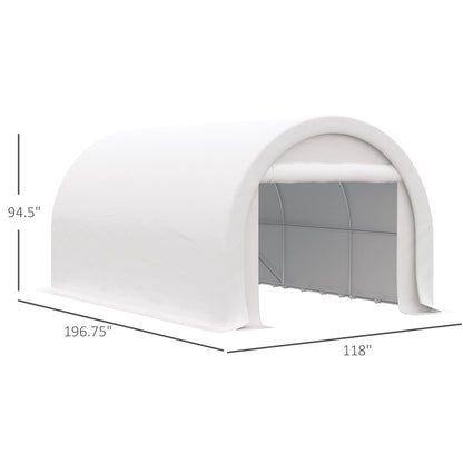 Outsunny - 10' x 16' Carport, Heavy Duty Portable Garage Storage Tent With Large Zippered Door, Anti-Uv Pe Canopy Cover For Car, Truck, Boat, Motorcycle, Bike, Garden Tools, Outdoor Work - White