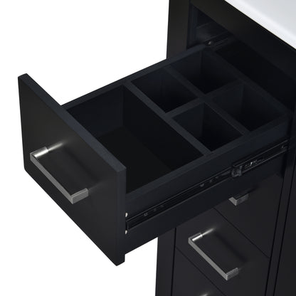 Bathroom Vanity With Ceramic Sink Combo, Frame Bathroom Storage Cabinet, Freestanding Vanity Set With 3 Drawers & Soft Closing Doors - Black