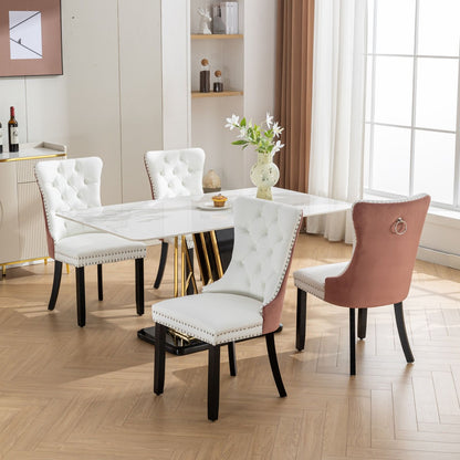 Nikki - Modern, High-End Tufted Solid Wood Contemporary And Velvet Upholstered Dining Chair With Wood Legs Nailhead Trim (Set of 2) - White / Pink