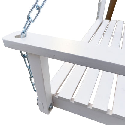 Front Porch Swing With Armrests For Outdoor Patio, Garden Yard, Backyard Or Sunroom - White