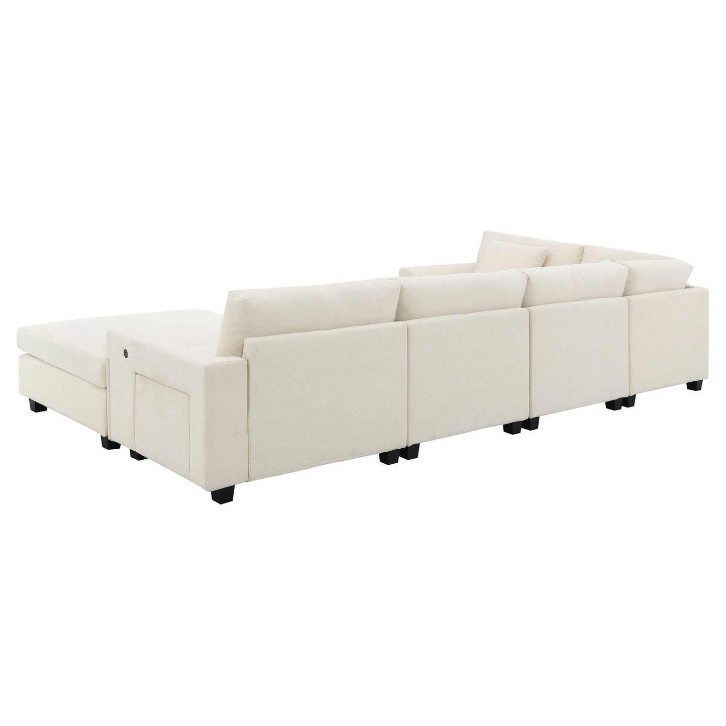 U Shaped Sectional Sofa 6 Seat Couch Set With Oversized Ottoman, Hidden Armrest Storage And Cup Holders USB Charging Ports Wide Seat Sofa - Off White