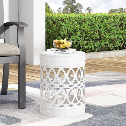 Outdoor Metal End Table Large - White