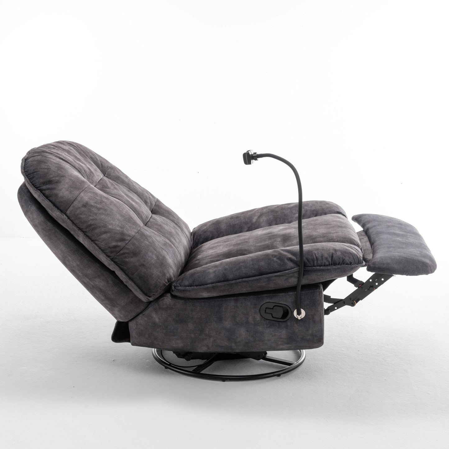 Modern Swivel Gliding Recliner Chair With Rocking Function And Phone Holder - Large Comfortable Reading Chair In Gold Stamped Velvet - Black